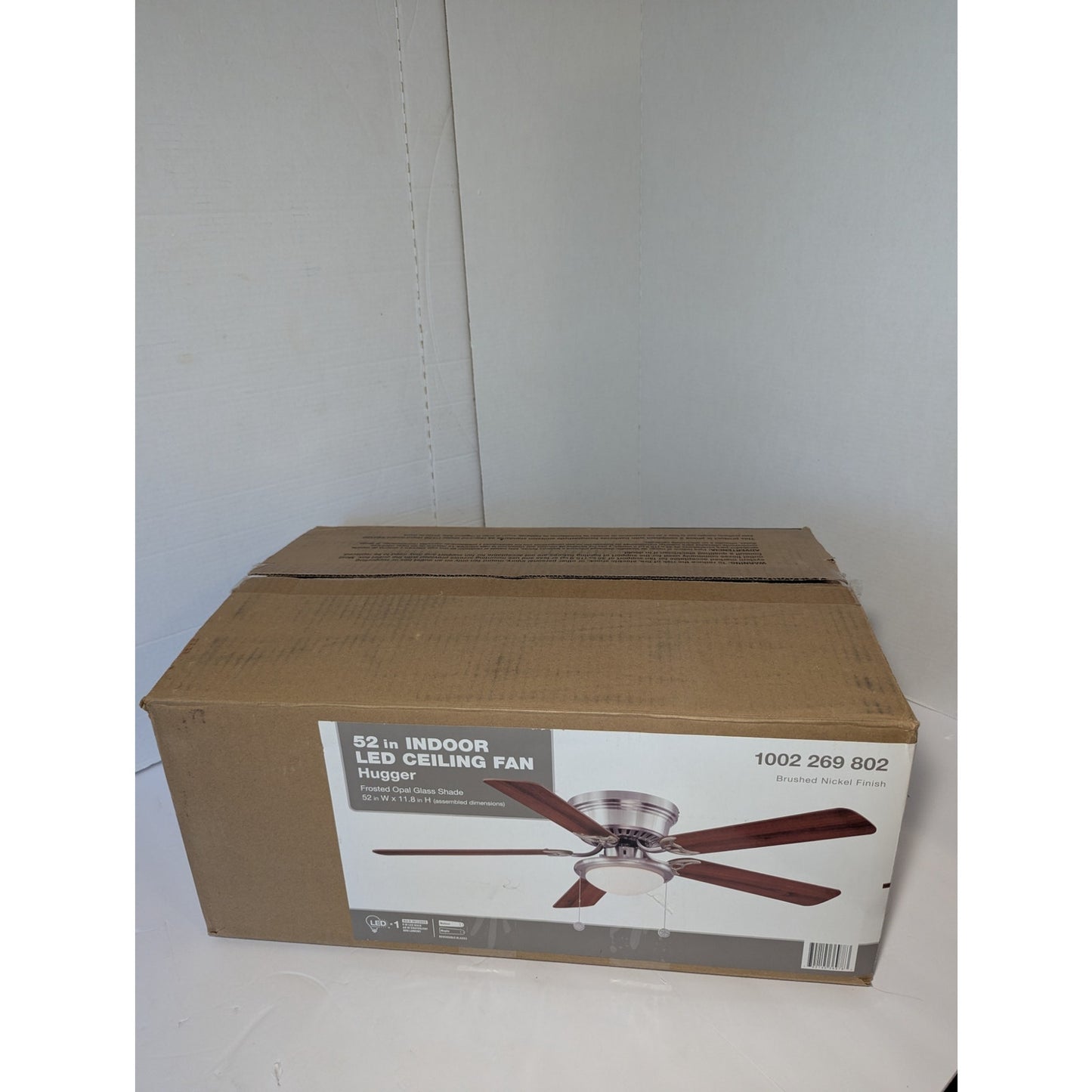 Hugger 52 in Indoor LED Ceiling Fan Brushed Nickel Frosted Opal
