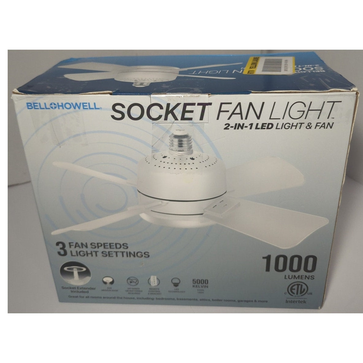 Bell Howell Socket Fan Light 2 in 1 LED Tech Remote Controlled 3 Speed