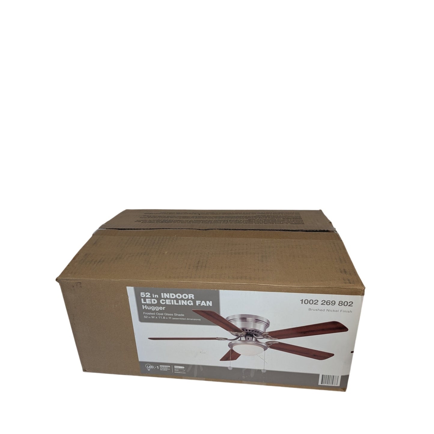 Hugger 52 in Indoor LED Ceiling Fan Brushed Nickel Frosted Opal