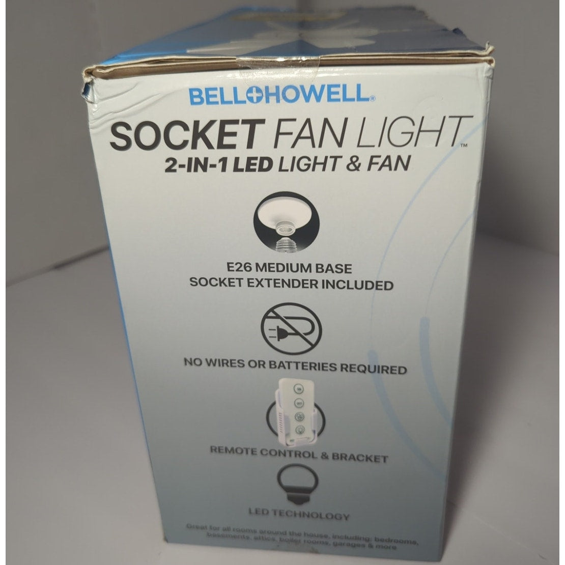 Bell Howell Socket Fan Light 2 in 1 LED Tech Remote Controlled 3 Speed