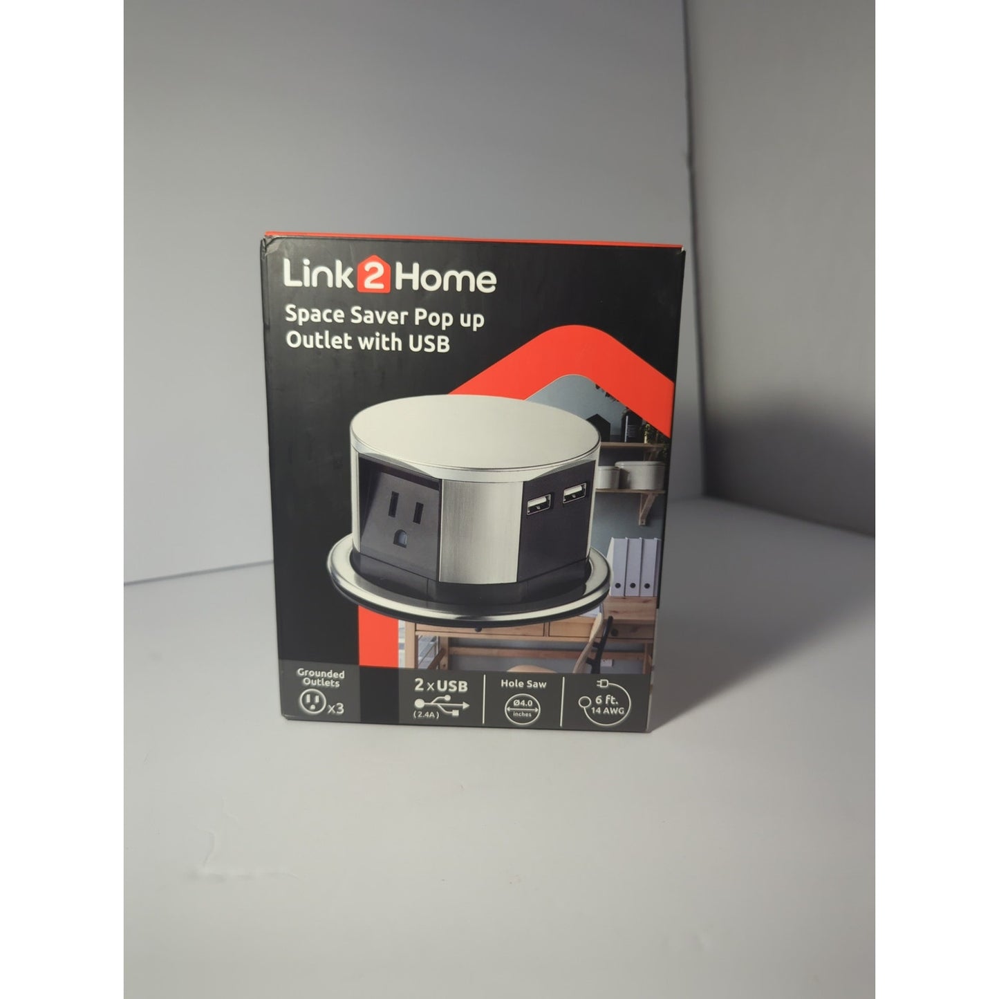 Link2Home Space Saver Pop up Outlet with USB Charger