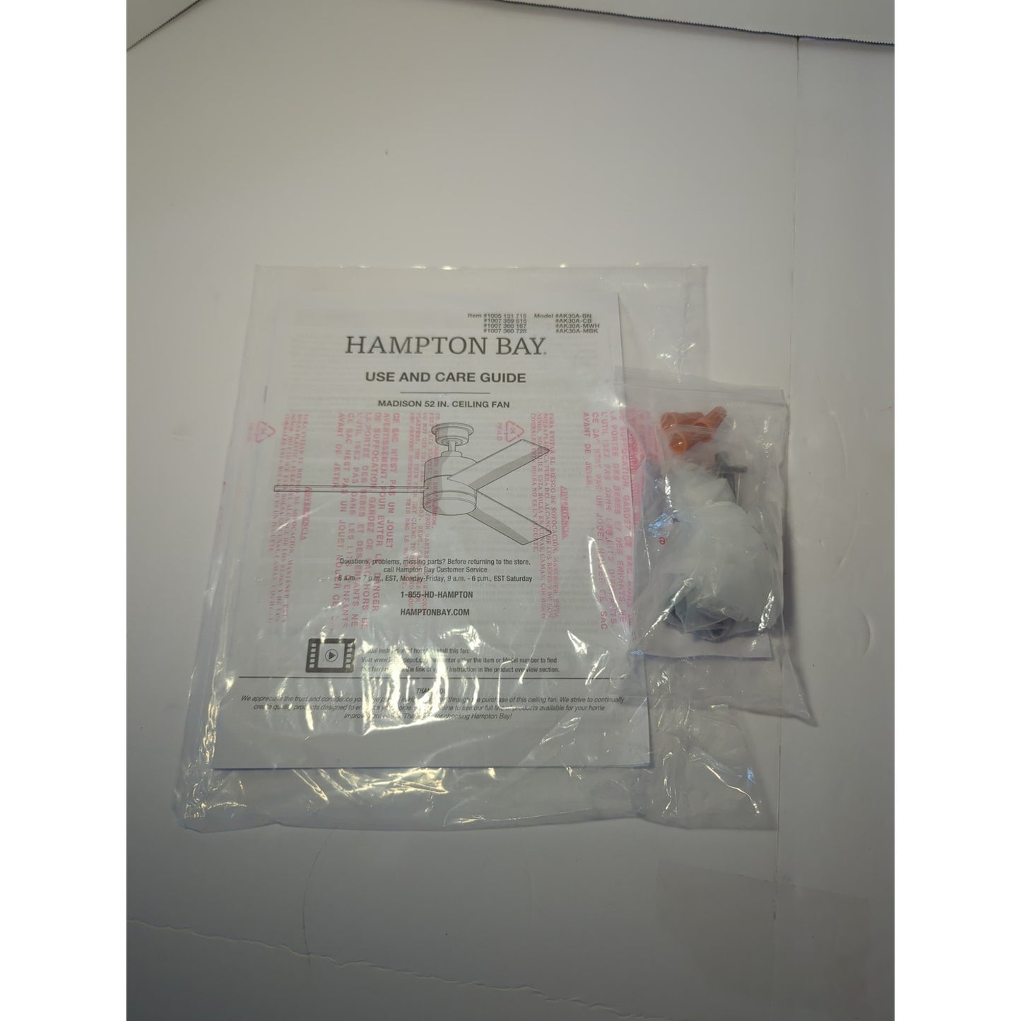 Hampton Bay 52 in Madison Indoor Ceiling Fan Matte Black Frosted Opal Glass Shade