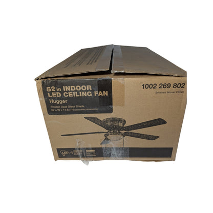 Hugger 52 in Indoor LED Ceiling Fan Brushed Nickel Frosted Opal