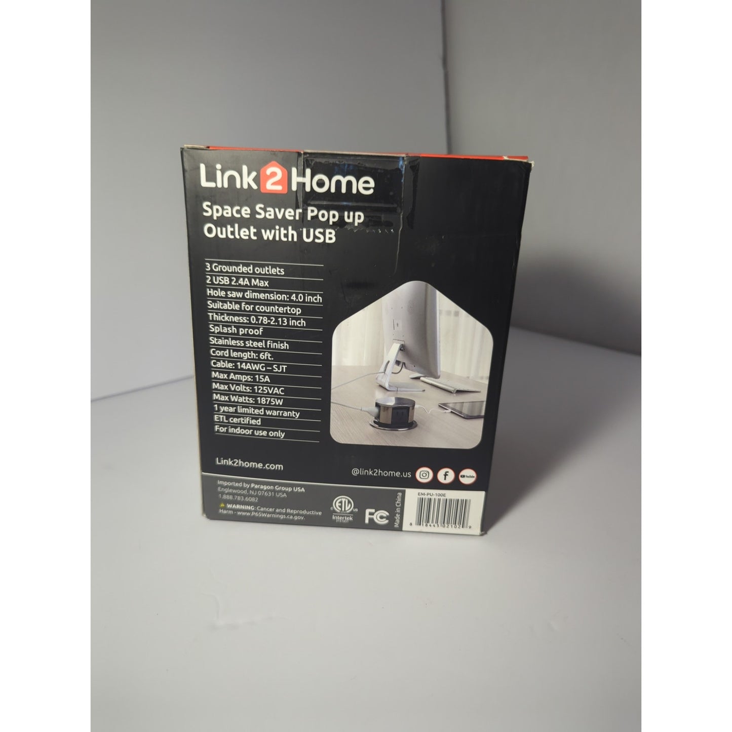 Link2Home Space Saver Pop up Outlet with USB Charger