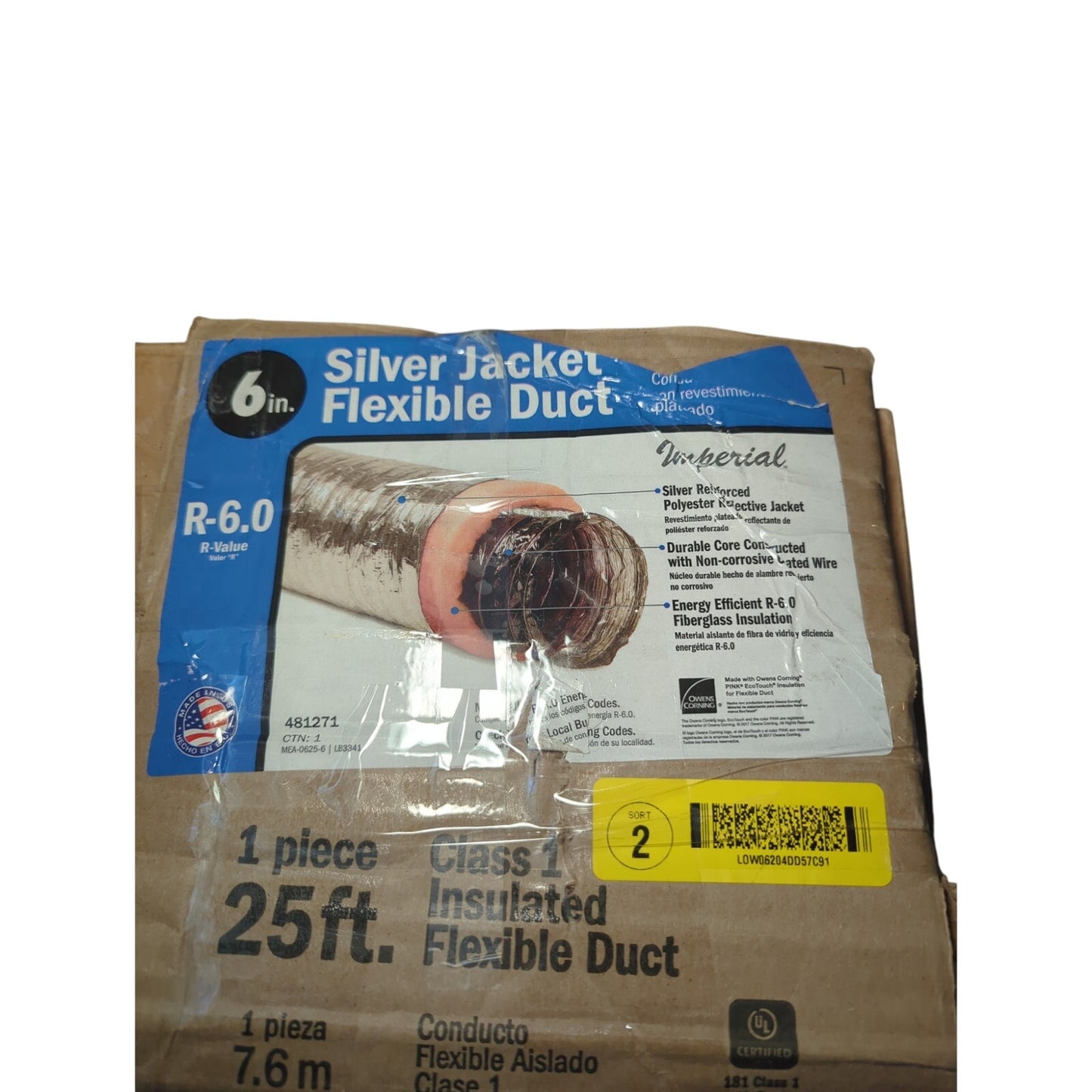Silver Jacket Class 1 Insulated Flexible Duct 25ft R-Value 6''